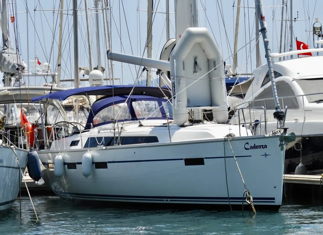 Exterior view of Cadenza, a Bavaria Cruiser 41 sailboat at Fethiye, Turkey