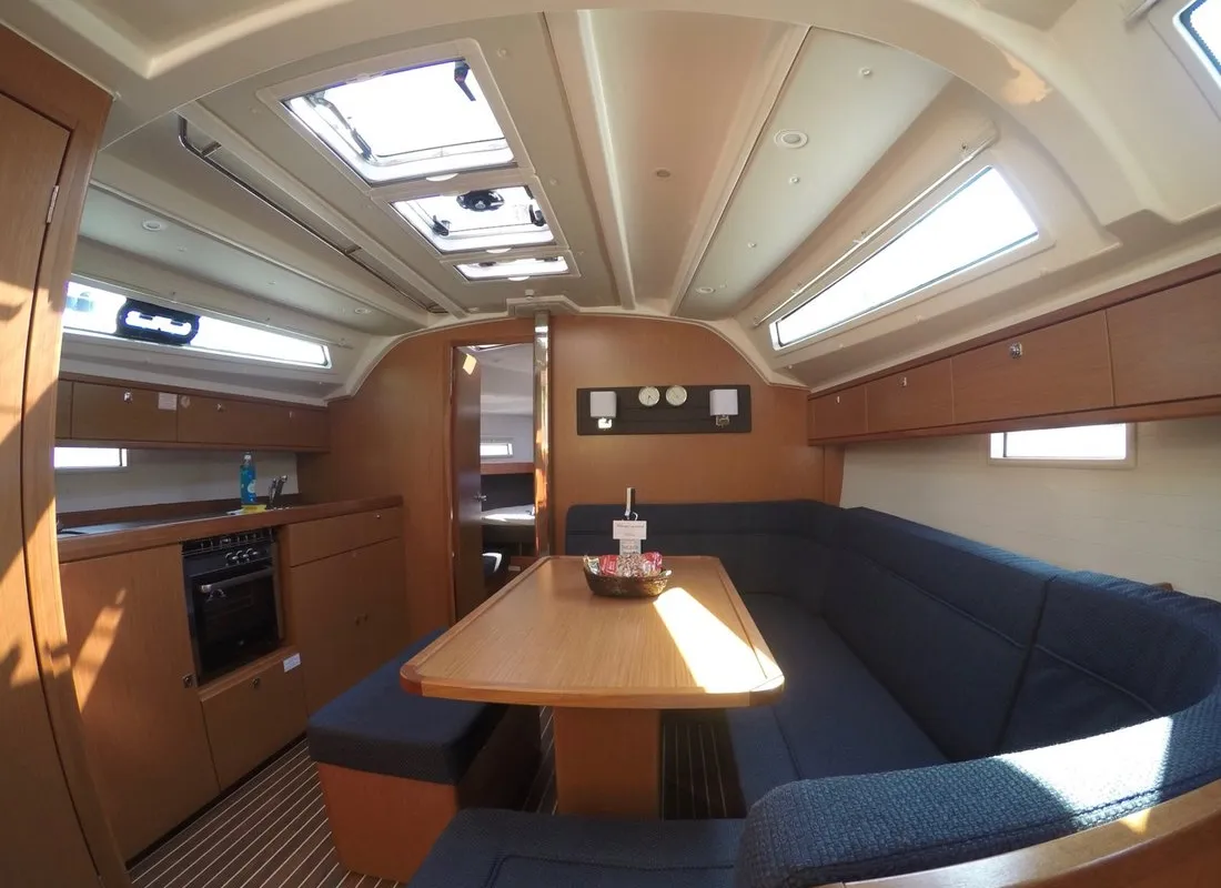 Salon of Cadenza, a Bavaria Cruiser 41 sailboat at Fethiye, Turkey