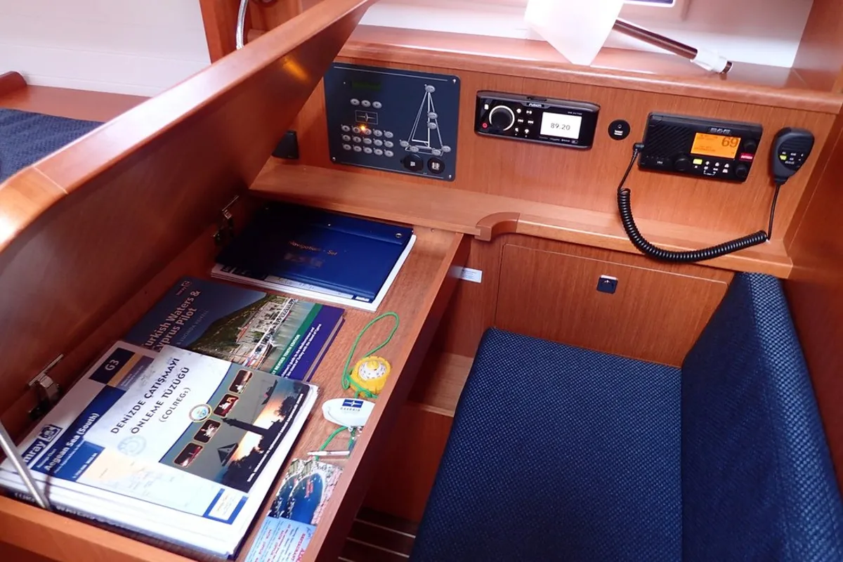 Salon of Cadenza, a Bavaria Cruiser 41 sailboat at Fethiye, Turkey