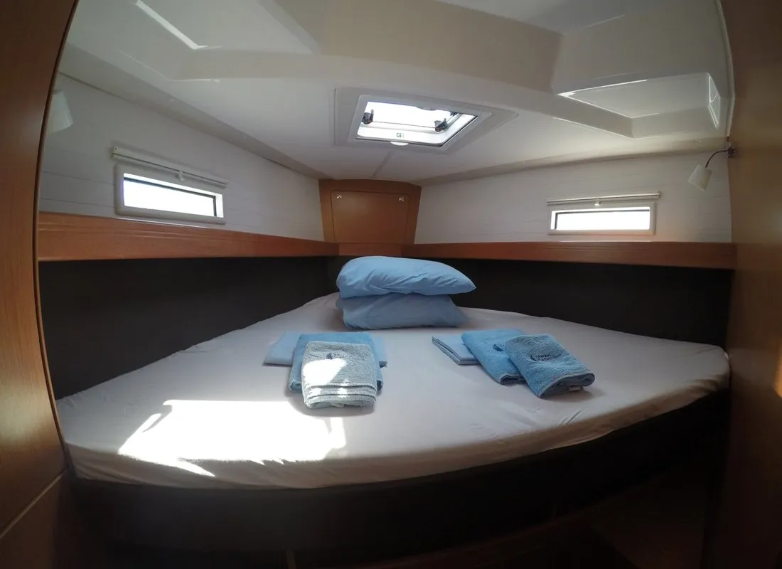 Cabin on Cadenza, a Bavaria Cruiser 41 sailboat at Fethiye, Turkey