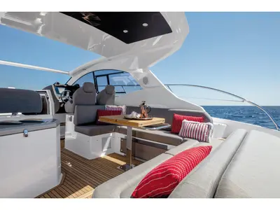 Deck of Don't Tell Mama, a Azimut Atlantis 45 motorboat at Castellammare di Stabia, Italy
