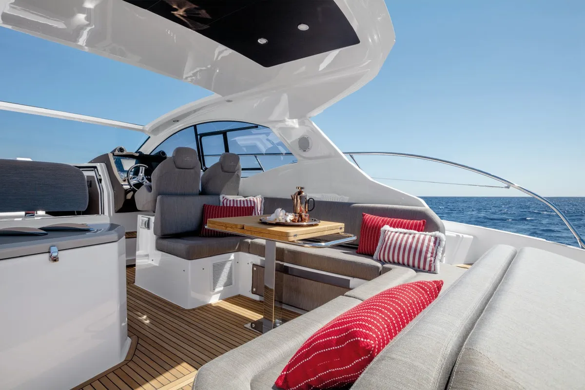 Deck of Don't Tell Mama, a Azimut Atlantis 45 motorboat at Castellammare di Stabia, Italy