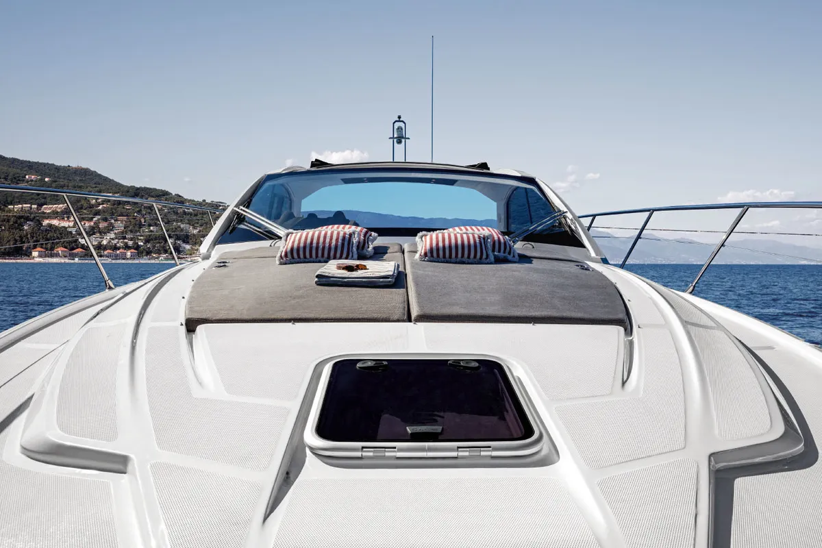 Exterior view of Don't Tell Mama, a Azimut Atlantis 45 motorboat at Castellammare di Stabia, Italy