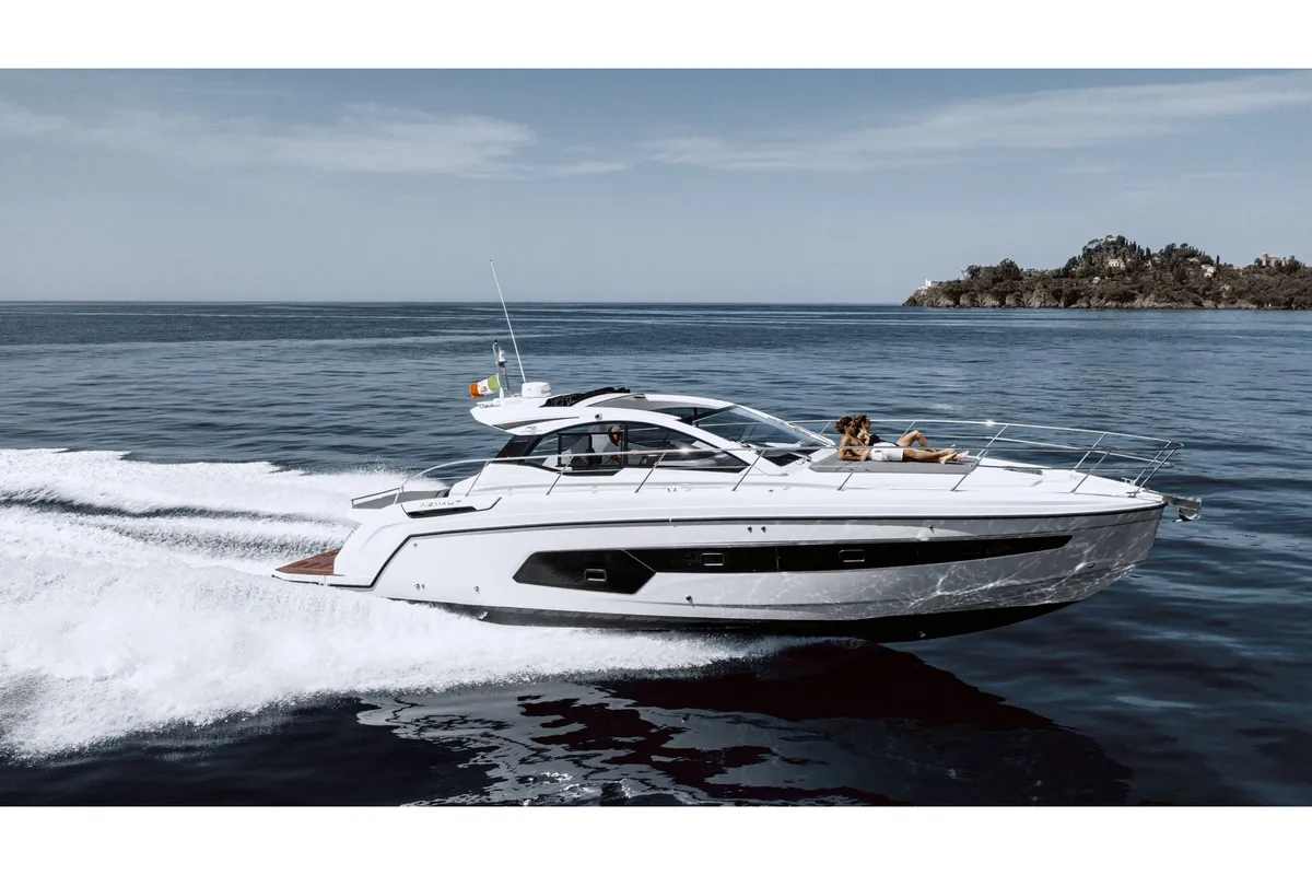 Exterior view of Don't Tell Mama, a Azimut Atlantis 45 motorboat at Castellammare di Stabia, Italy