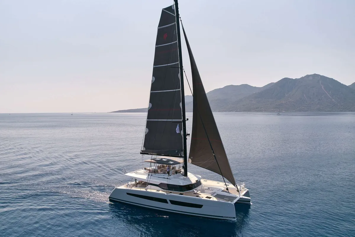 Alexandra II, a Fountaine Pajot Alegria 67 catamaran at Athens, Marina Delta Kallithea, Greece