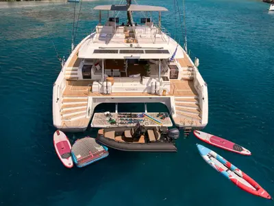 Alexandra II, a Fountaine Pajot Alegria 67 catamaran at Athens, Marina Delta Kallithea, Greece