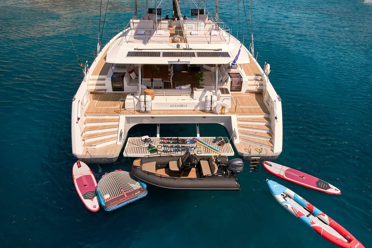 Alexandra II, a Fountaine Pajot Alegria 67 catamaran at Athens, Marina Delta Kallithea, Greece