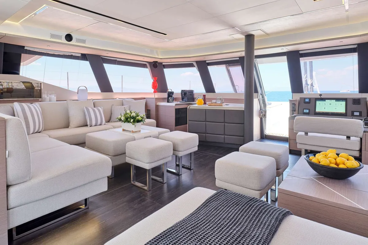 Alexandra II, a Fountaine Pajot Alegria 67 catamaran at Athens, Marina Delta Kallithea, Greece