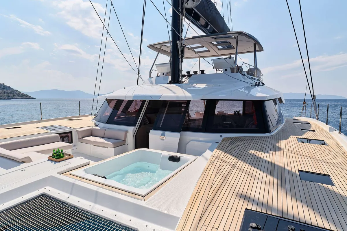 Alexandra II, a Fountaine Pajot Alegria 67 catamaran at Athens, Marina Delta Kallithea, Greece