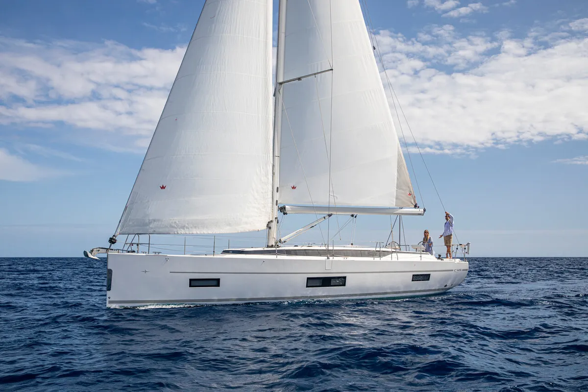 Exterior view of Allegro, a Bavaria C45 sailboat at Fethiye, Turkey