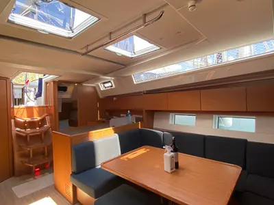 Salon of Allegro, a Bavaria C45 sailboat at Fethiye, Turkey