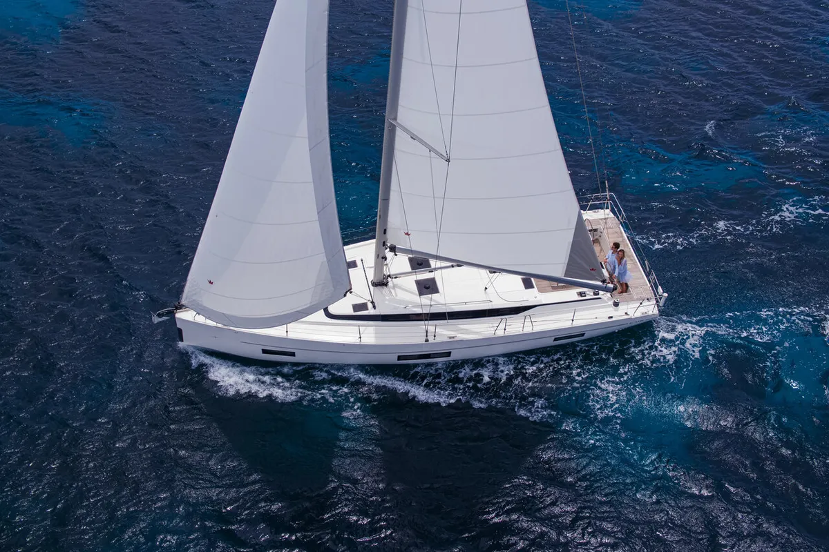 Exterior view of Allegro, a Bavaria C45 sailboat at Fethiye, Turkey