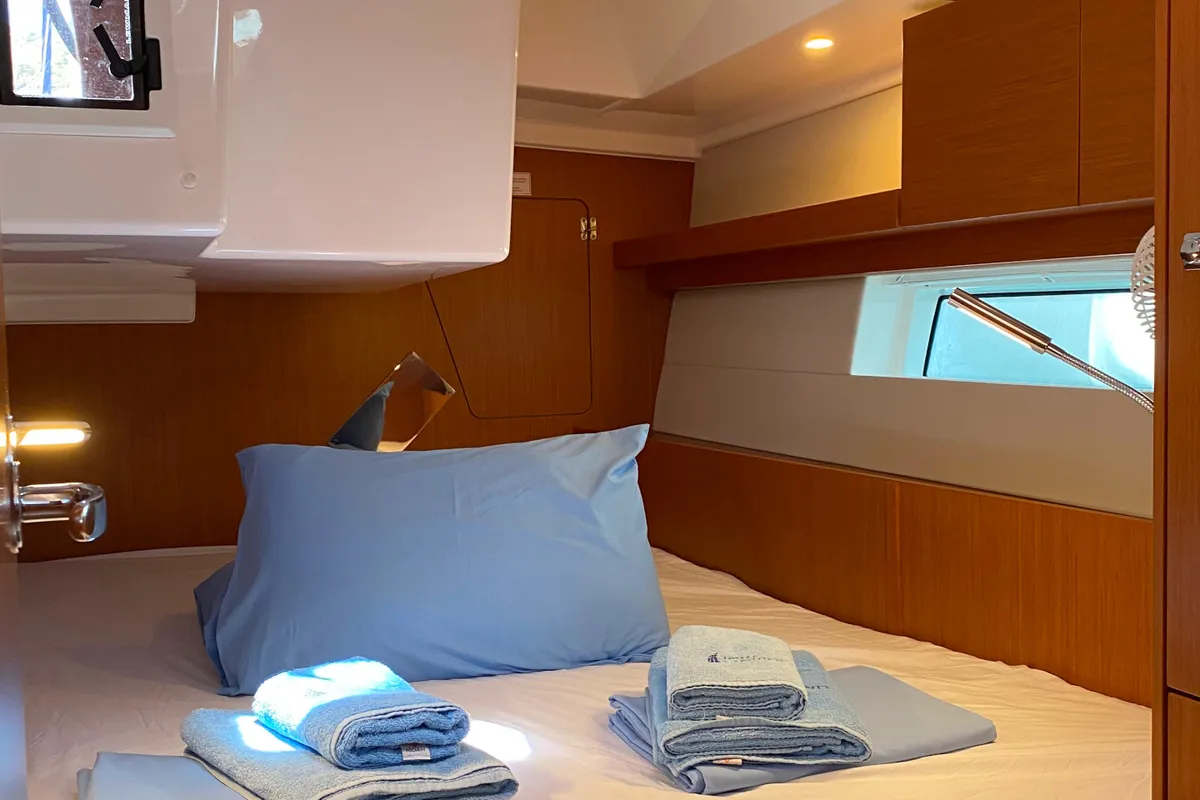 Cabin on Allegro, a Bavaria C45 sailboat at Fethiye, Turkey