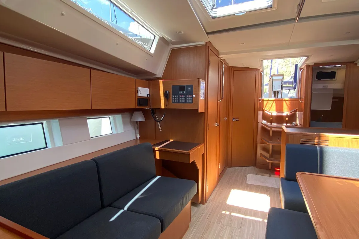 Salon of Allegro, a Bavaria C45 sailboat at Fethiye, Turkey