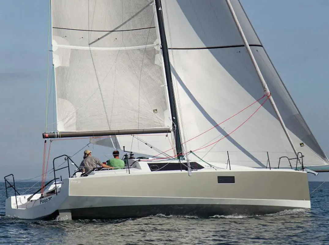 Exterior view of Aminata, a Pogo 36 sailboat at La Trinité-sur-Mer, France