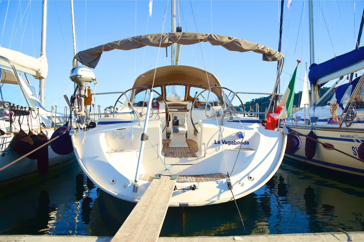 Exterior view of La Vagabonda, a Bavaria Cruiser 50 sailboat at La Spezia, Italy