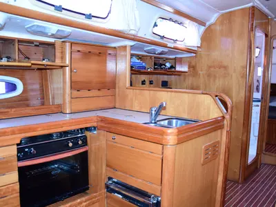 Galley of La Vagabonda, a Bavaria Cruiser 50 sailboat at La Spezia, Italy