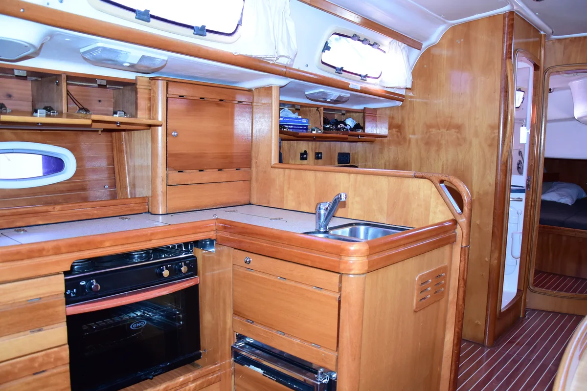 Galley of La Vagabonda, a Bavaria Cruiser 50 sailboat at La Spezia, Italy