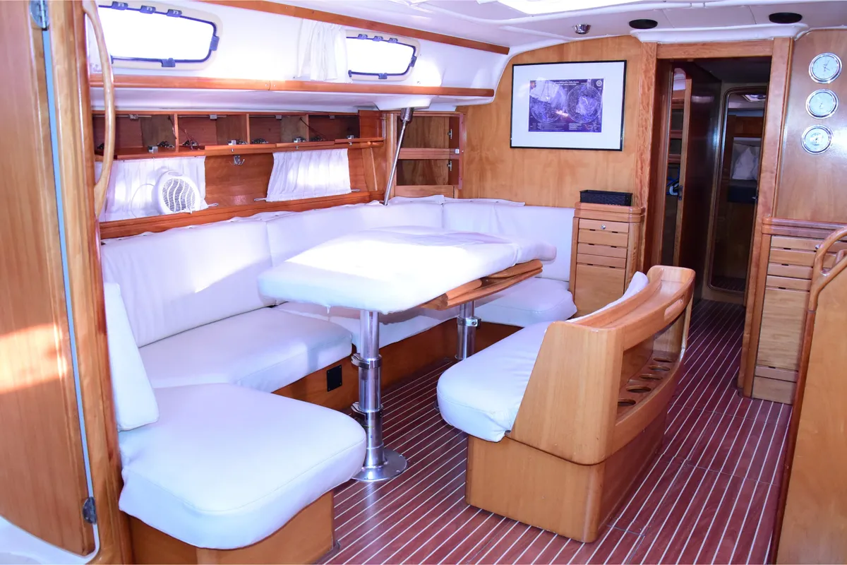 Salon of La Vagabonda, a Bavaria Cruiser 50 sailboat at La Spezia, Italy