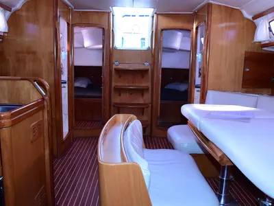 Salon of La Vagabonda, a Bavaria Cruiser 50 sailboat at La Spezia, Italy