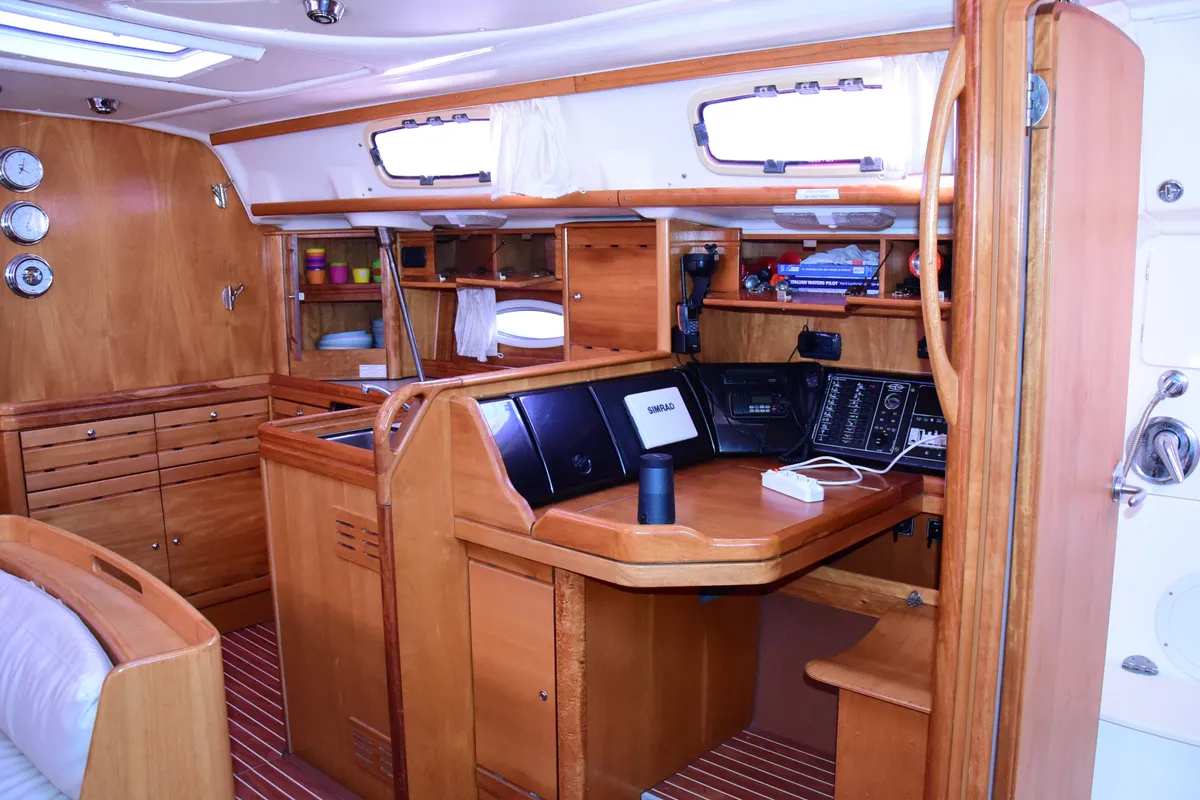 Salon of La Vagabonda, a Bavaria Cruiser 50 sailboat at La Spezia, Italy