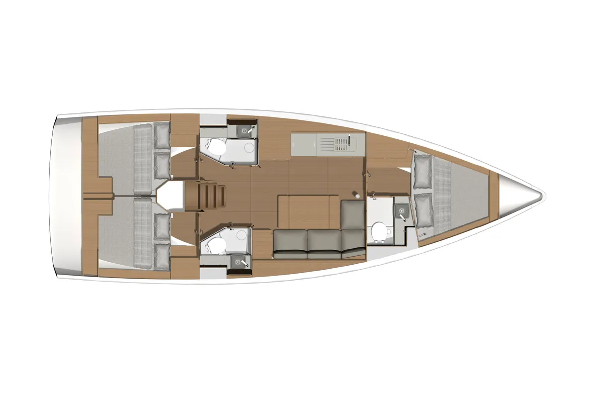 Floor plan of Martini, a Dufour 390 Grand Large sailboat at Athens, Greece