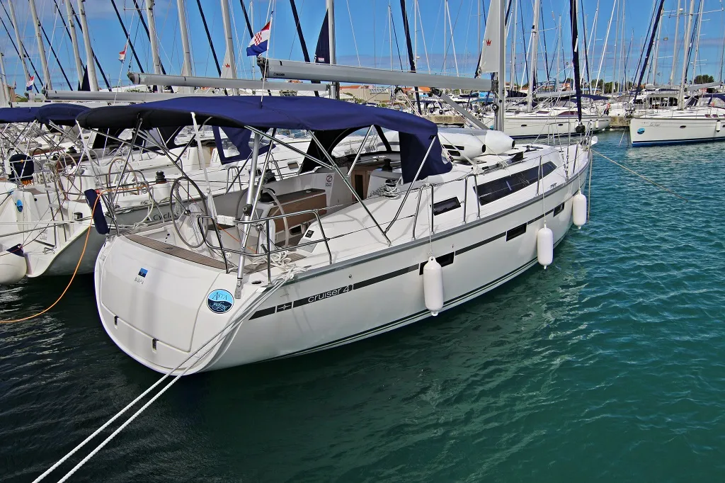 Exterior view of Patrizia, a Bavaria Cruiser 41 sailboat at Sukošan, Croatia