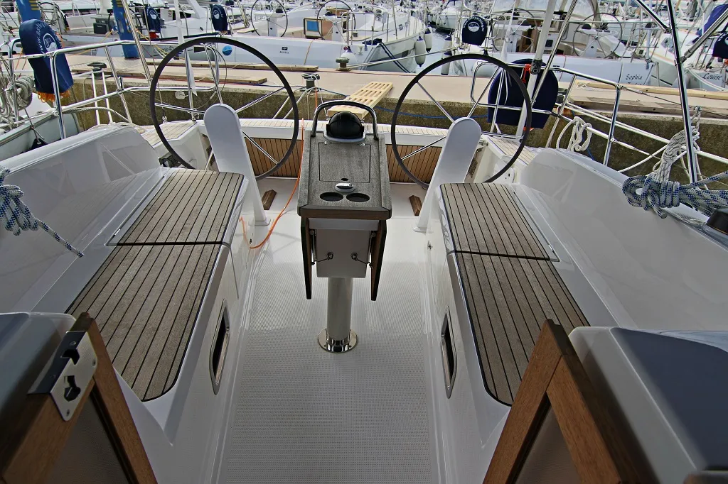 Cockpit of Patrizia, a Bavaria Cruiser 41 sailboat at Sukošan, Croatia