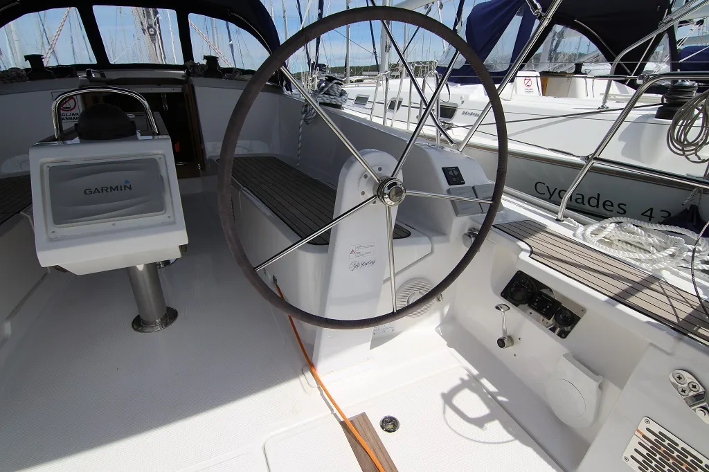 Cockpit of Patrizia, a Bavaria Cruiser 41 sailboat at Sukošan, Croatia
