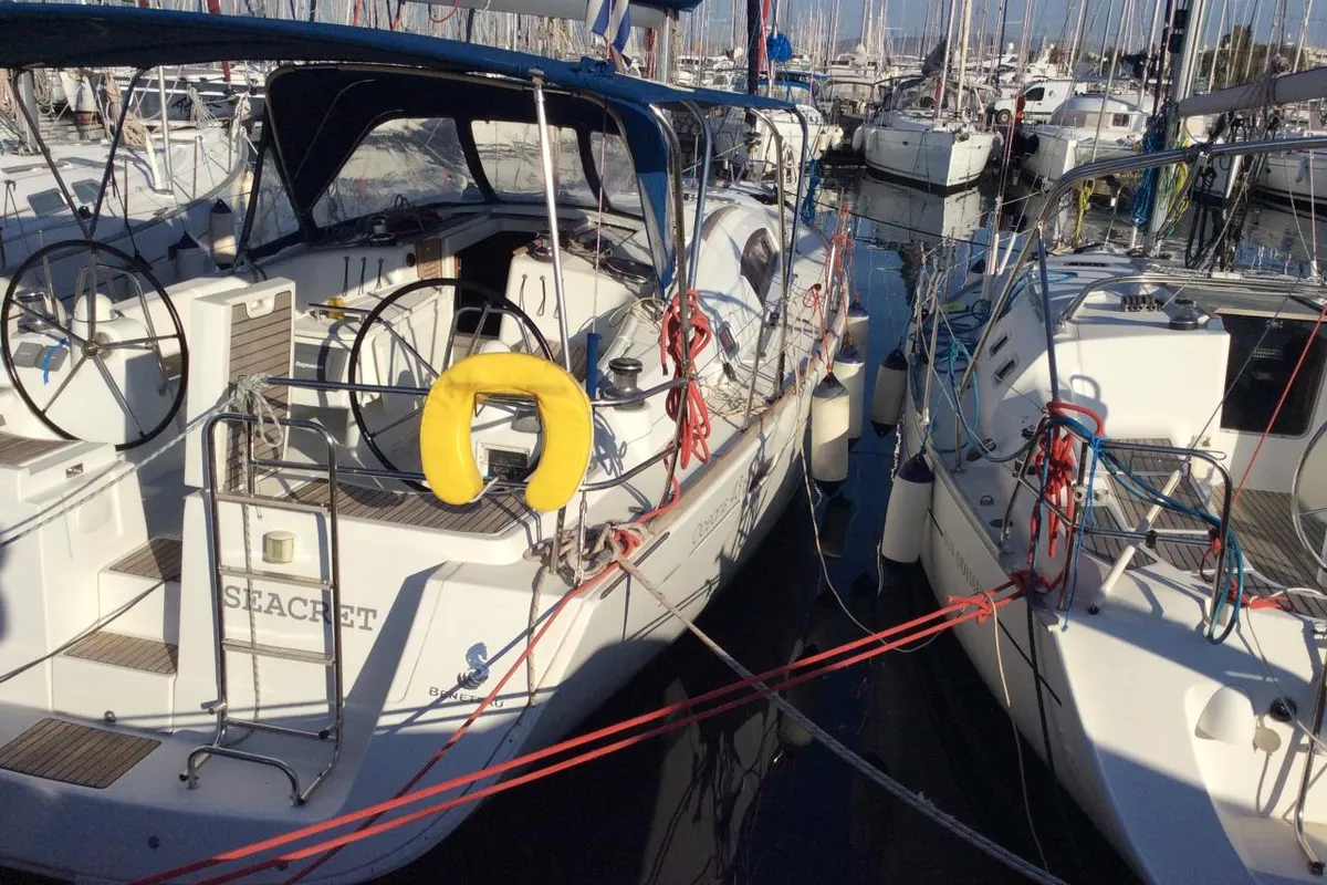 Exterior view of Seacret, a Beneteau Oceanis 43 sailboat at Athens, Greece