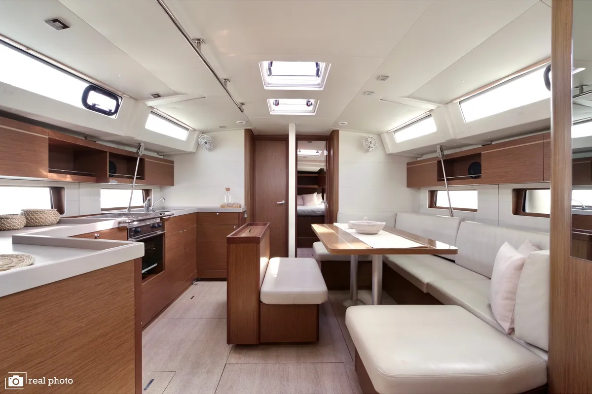 Salon of Luna - Water maker, Solar Panel, a Beneteau Oceanis 46.1 sailboat at Puntone di Scarlino, Italy