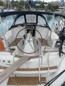 Cockpit of Catrina, a Jeanneau Sun Odyssey 36i sailboat at Municipal Unit of Elefsina, Greece