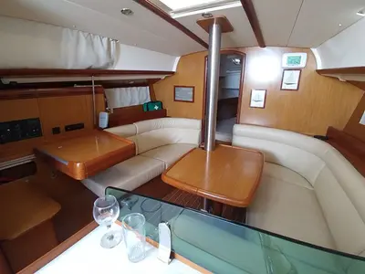 Salon of Catrina, a Jeanneau Sun Odyssey 36i sailboat at Municipal Unit of Elefsina, Greece