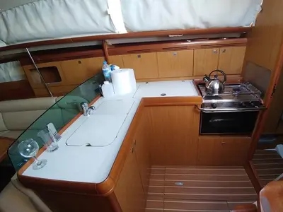 Galley of Catrina, a Jeanneau Sun Odyssey 36i sailboat at Municipal Unit of Elefsina, Greece