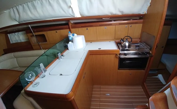 Galley of Catrina, a Jeanneau Sun Odyssey 36i sailboat at Municipal Unit of Elefsina, Greece