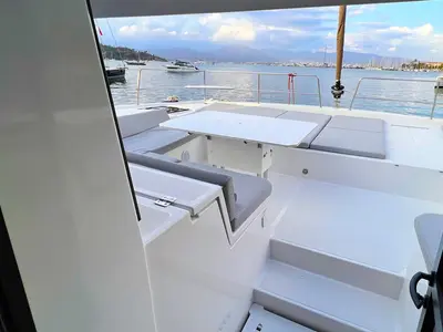 Deck of Honour, a Bali 4.8 OW catamaran at Fethiye, Turkey