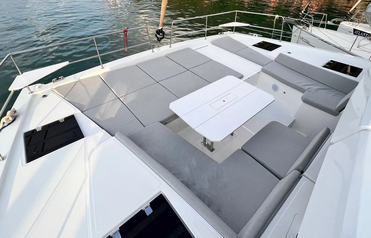 Deck of Honour, a Bali 4.8 OW catamaran at Fethiye, Turkey