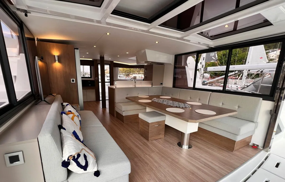 Salon of Honour, a Bali 4.8 OW catamaran at Fethiye, Turkey