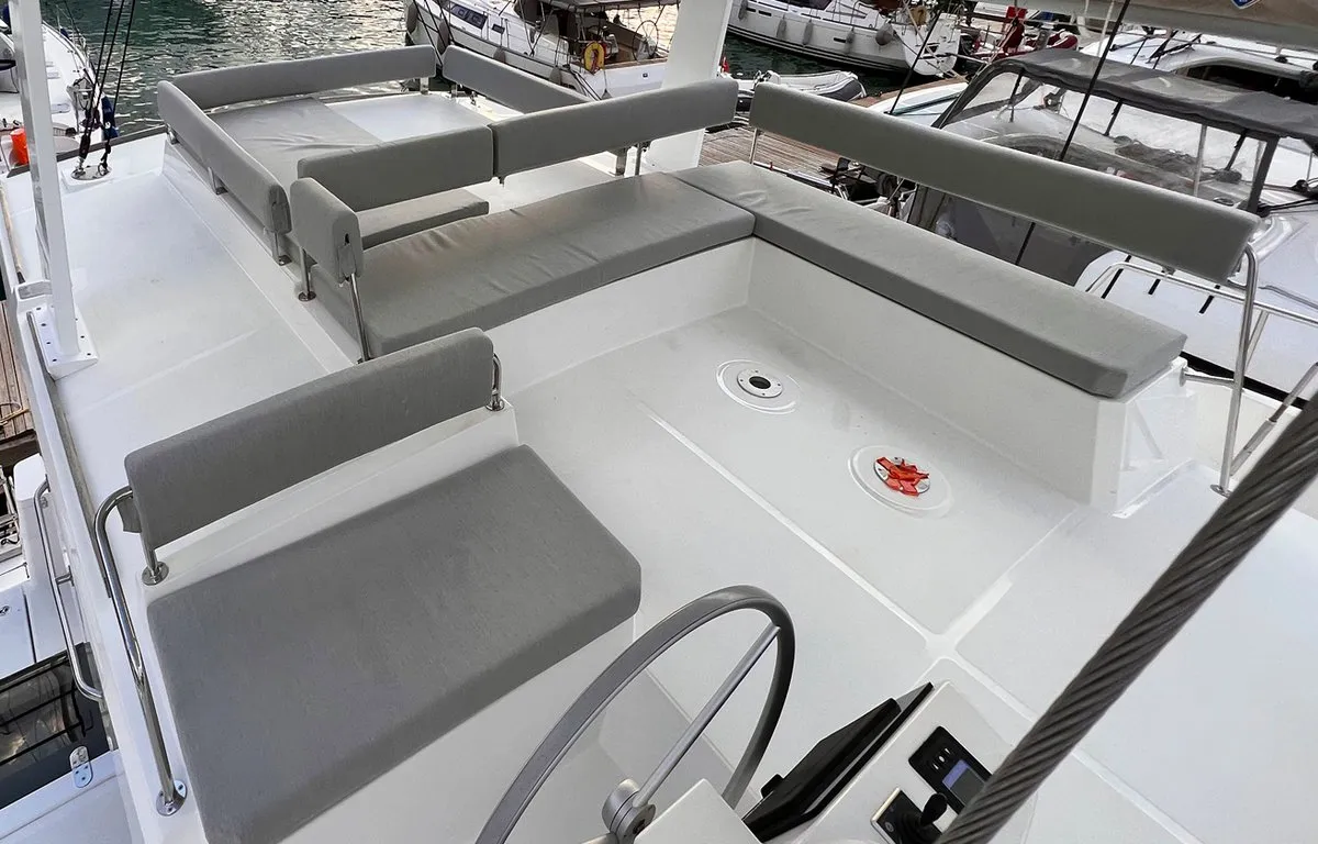 Cockpit of Honour, a Bali 4.8 OW catamaran at Fethiye, Turkey