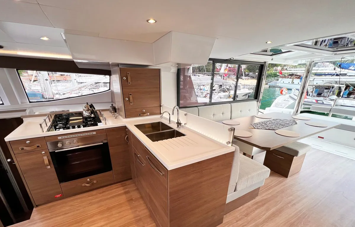 Galley of Honour, a Bali 4.8 OW catamaran at Fethiye, Turkey