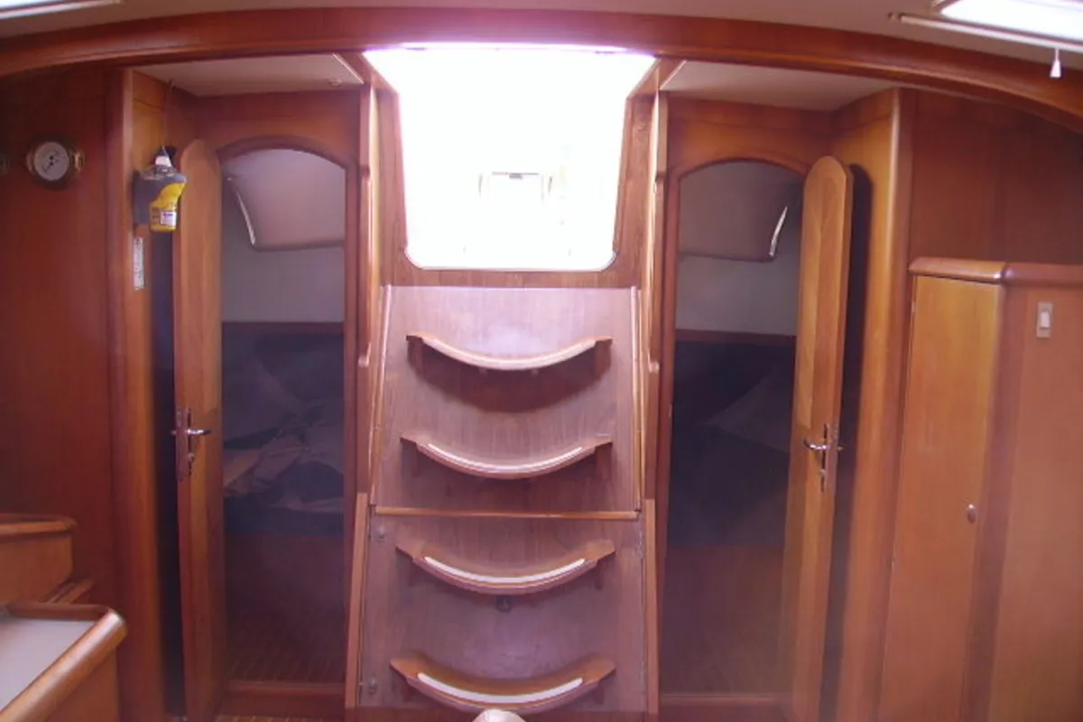 Cabin on Hesiodos, a Jeanneau Sun Odyssey 52.2 sailboat at Athens, Greece