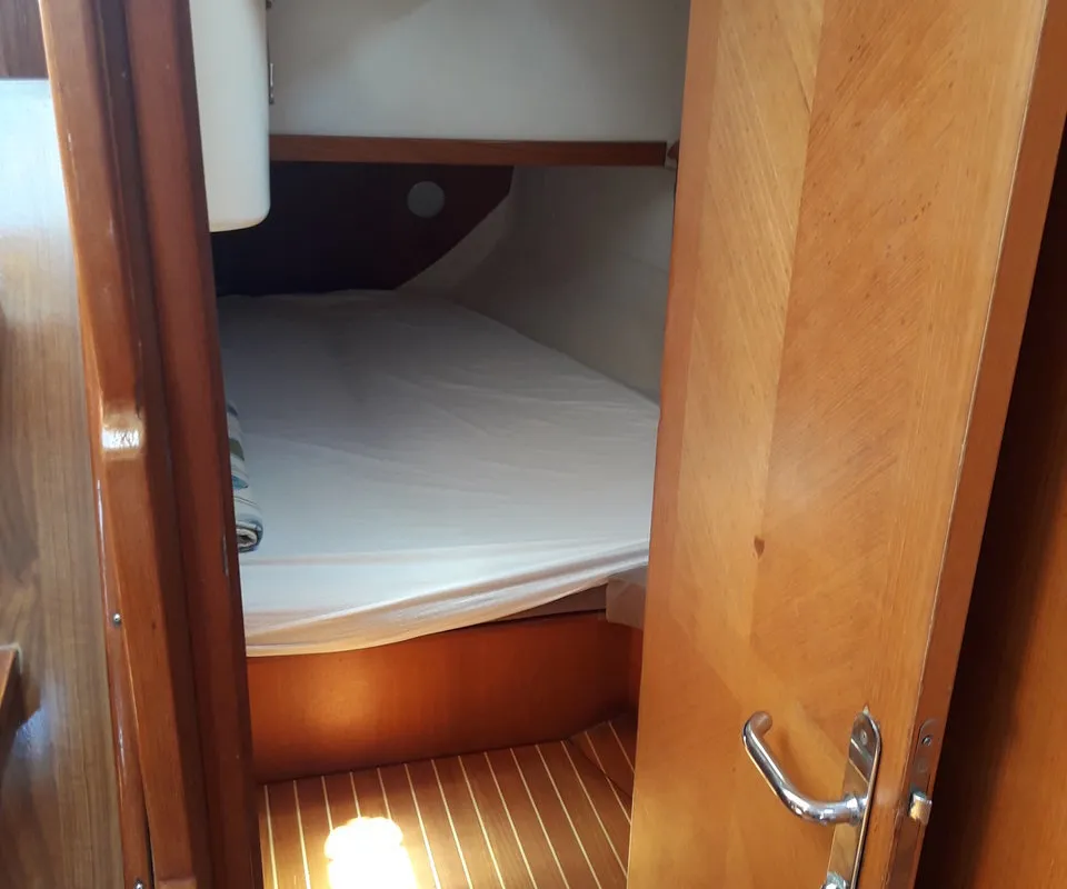 Cabin on Hesiodos, a Jeanneau Sun Odyssey 52.2 sailboat at Athens, Greece