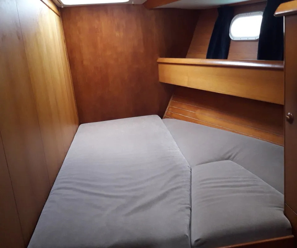Cabin on Hesiodos, a Jeanneau Sun Odyssey 52.2 sailboat at Athens, Greece