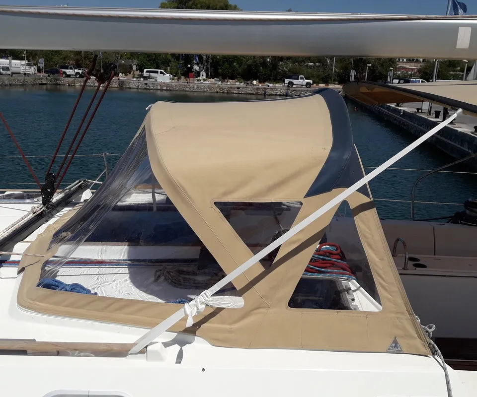 Deck of Hesiodos, a Jeanneau Sun Odyssey 52.2 sailboat at Athens, Greece