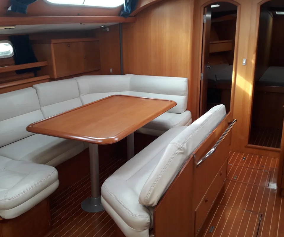 Salon of Hesiodos, a Jeanneau Sun Odyssey 52.2 sailboat at Athens, Greece