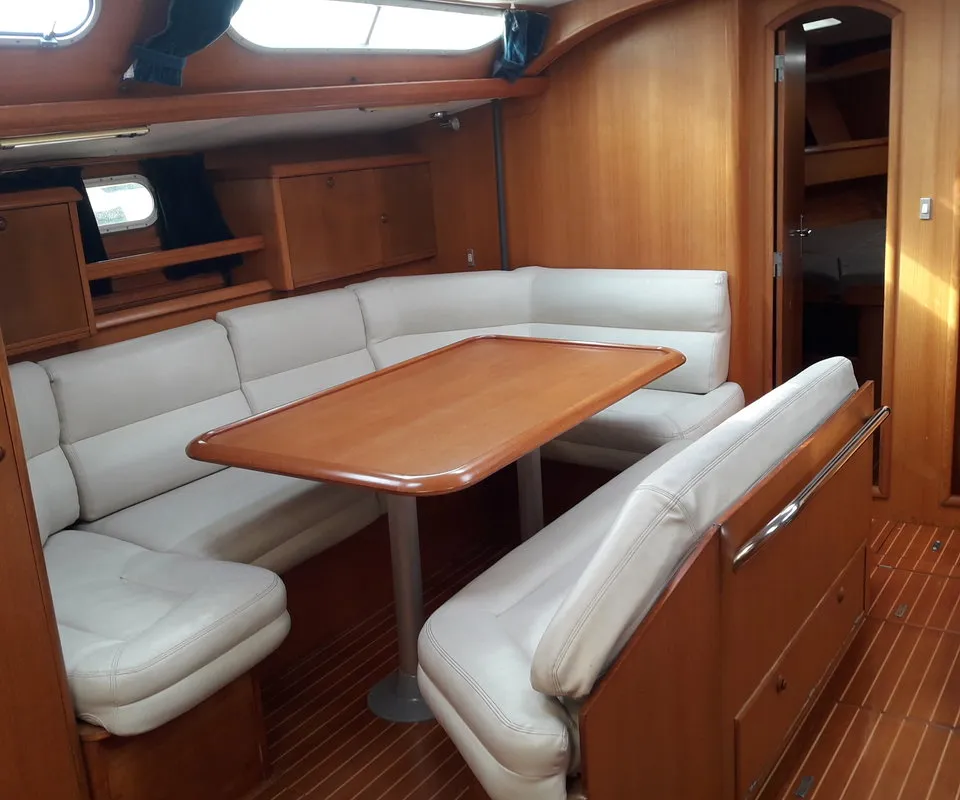Salon of Hesiodos, a Jeanneau Sun Odyssey 52.2 sailboat at Athens, Greece