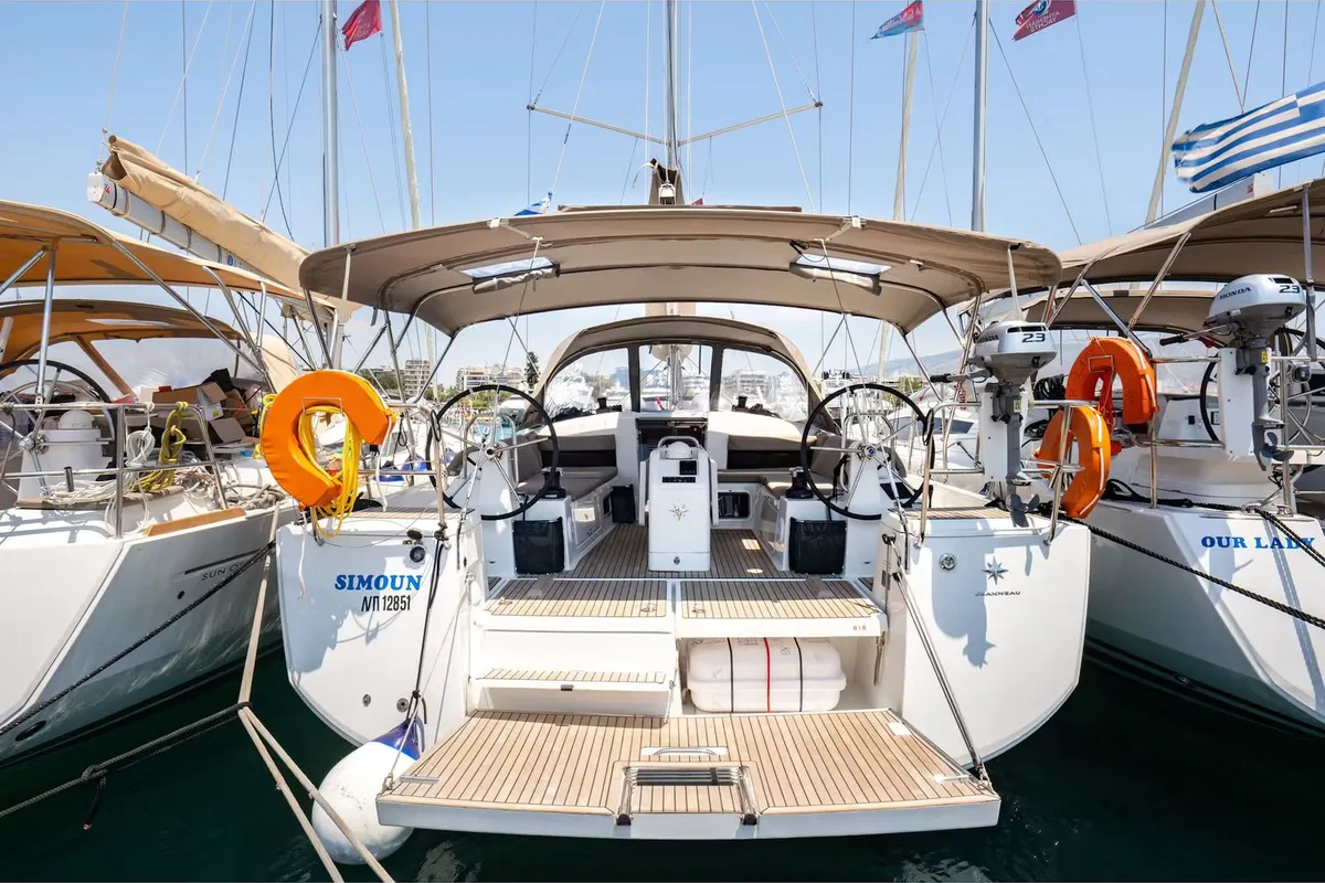 Exterior view of G.A.S. Newborn, a Jeanneau Sun Odyssey 440 sailboat at Municipal Unit of Lefkada, Greece