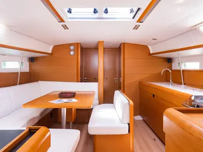 Salon of G.A.S. Newborn, a Jeanneau Sun Odyssey 440 sailboat at Municipal Unit of Lefkada, Greece