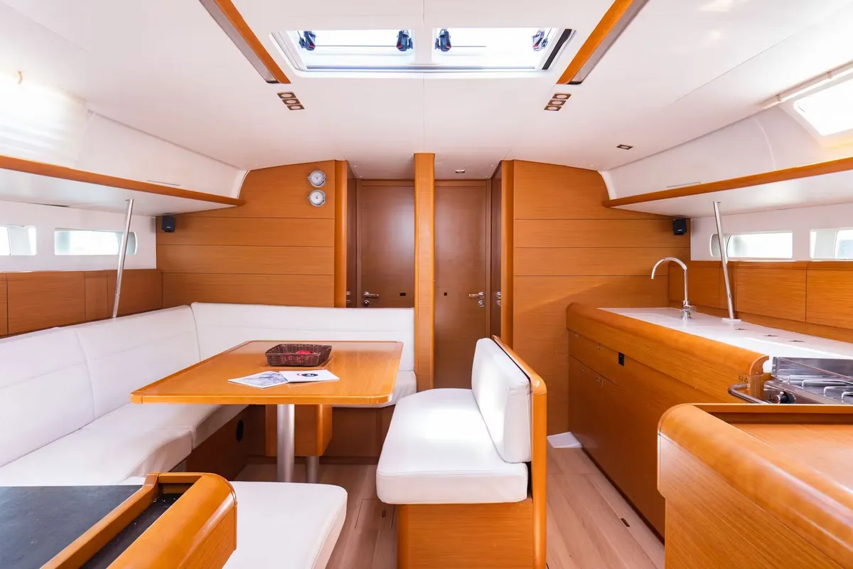 Salon of G.A.S. Newborn, a Jeanneau Sun Odyssey 440 sailboat at Municipal Unit of Lefkada, Greece