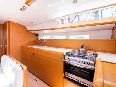 Galley of G.A.S. Newborn, a Jeanneau Sun Odyssey 440 sailboat at Municipal Unit of Lefkada, Greece